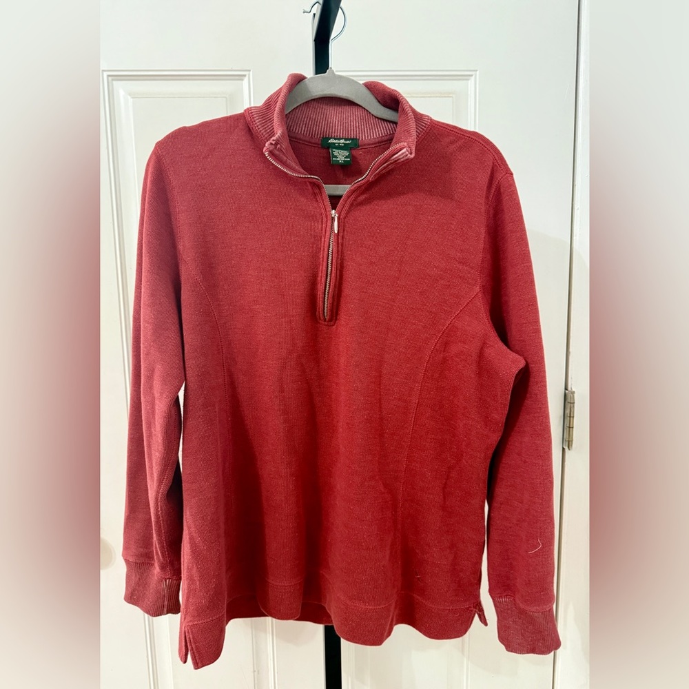 Eddie Bauer Men's Red Quarter‎ Zip Sweater